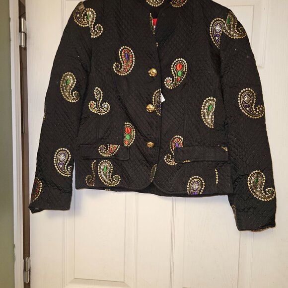 sandy design Black Quilted Paisley Gem Jacket Sz 36 - Picture 2 of 12